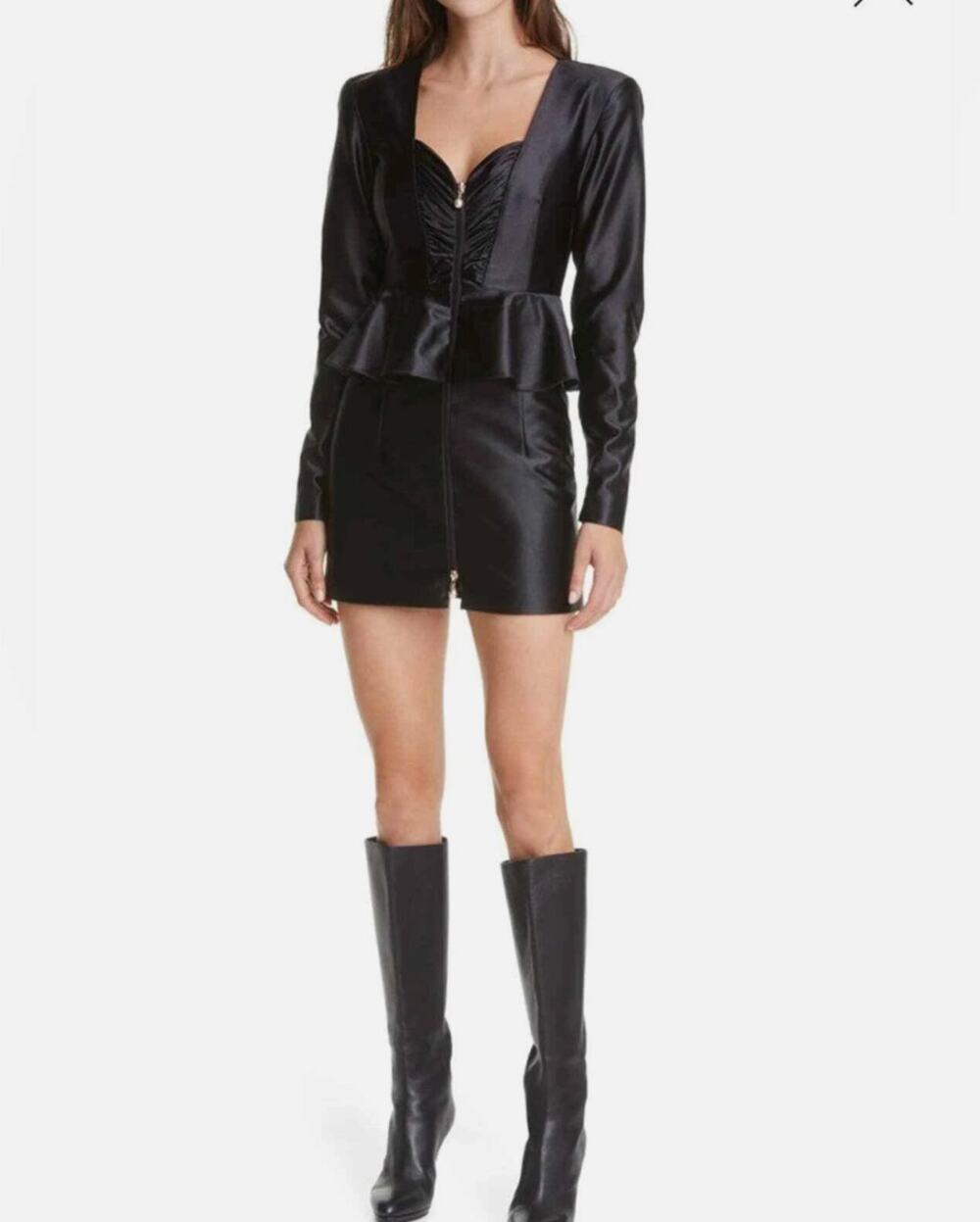 Rotate Annie Frill Trim Satin Black Mini Dress Womens New US 2